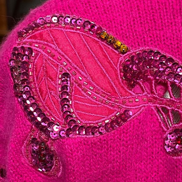 I.B. Diffusion Vintage Pink Embroidered Beaded Silk Sweatshirt Sweater Size LG - Picture 6 of 8